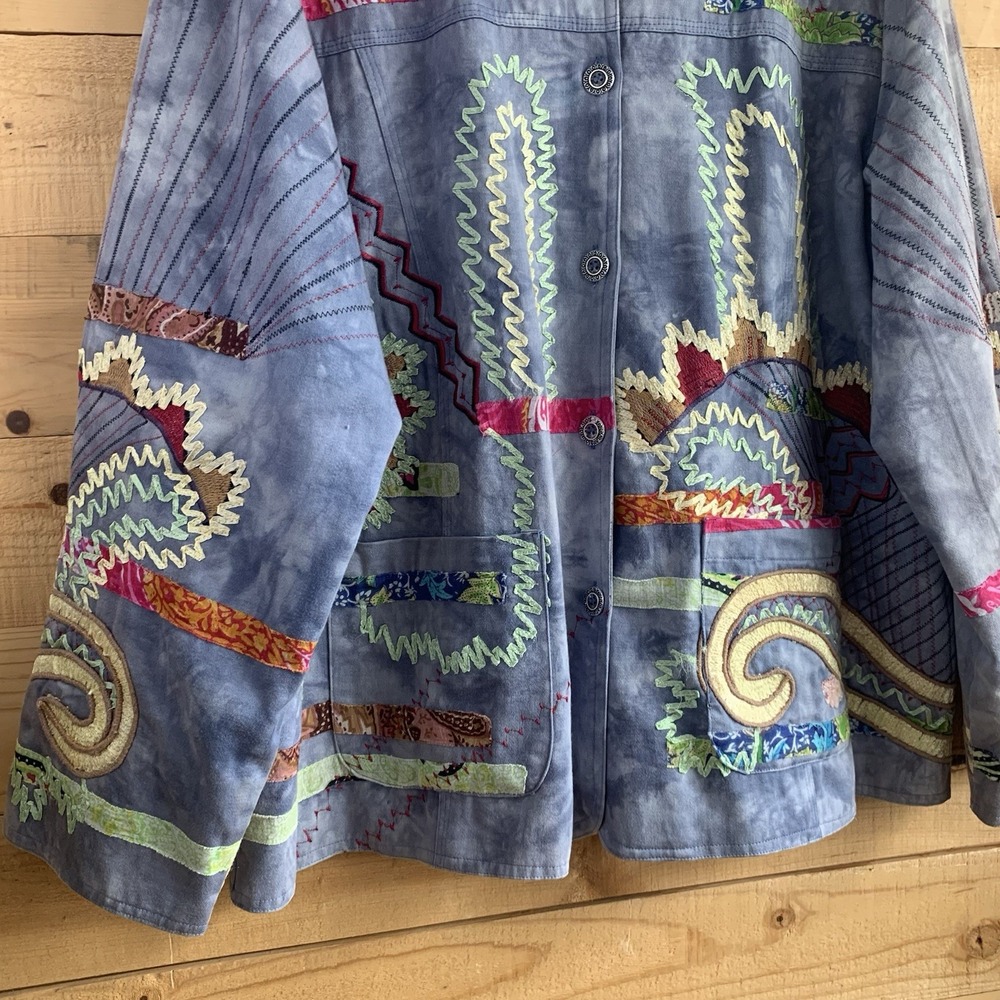Norm Thompson Women's 2x Jacket Abstract Design Tie Die Ribbon Embroidered Artsy - Picture 3 of 7